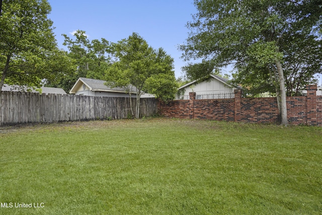 view of yard with a fenced backyard