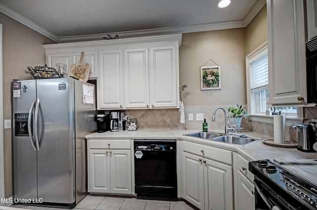 512 Sweetwater, Brandon, MS 39047 - kitchen featuring ornamental molding, black appliances, a sink, and white cabinetry