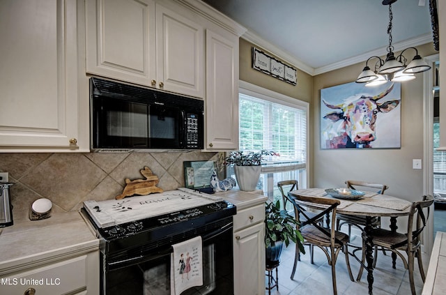 512 Sweetwater, Brandon, MS 39047 - kitchen with black appliances, white cabinetry, light countertops, and a notable chandelier