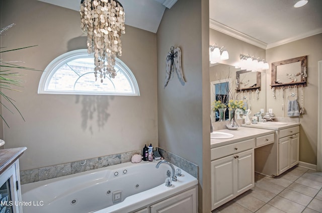 512 Sweetwater, Brandon, MS 39047 - bathroom with a whirlpool tub, a notable chandelier, tile patterned flooring, and a sink