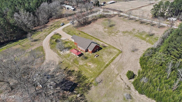 birds eye view of property with a rural view