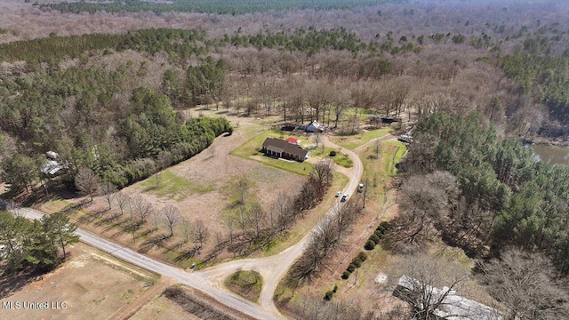 aerial view with a forest view and a rural view