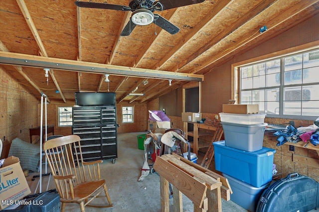 storage room featuring a ceiling fan