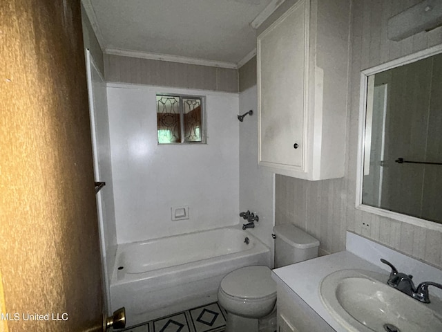236 E Moon St, Ridgeland, MS 39157 - bathroom with vanity, shower / bathtub combination, crown molding, and tile patterned floors