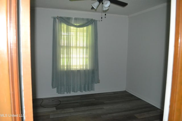 236 E Moon St, Ridgeland, MS 39157 - spare room with crown molding, ceiling fan, and dark wood-type flooring