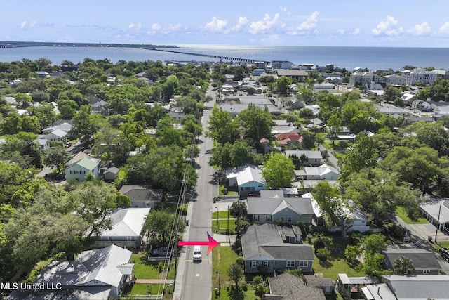 drone / aerial view featuring a water view