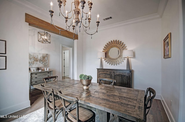 220 S Woodcreek Rd, Madison, MS 39110 - dining area with a chandelier, wood finished floors, and ornamental molding