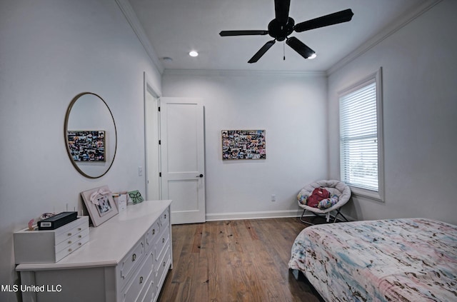 220 S Woodcreek Rd, Madison, MS 39110 - bedroom featuring crown molding, dark wood finished floors, recessed lighting, and a ceiling fan