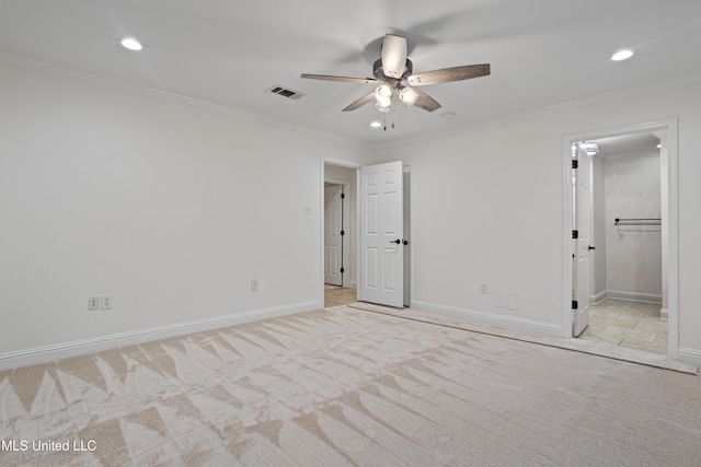 13901 Plano Rd, Ocean Springs, MS 39564 - unfurnished bedroom with carpet floors, recessed lighting, baseboards, crown molding, and a ceiling fan