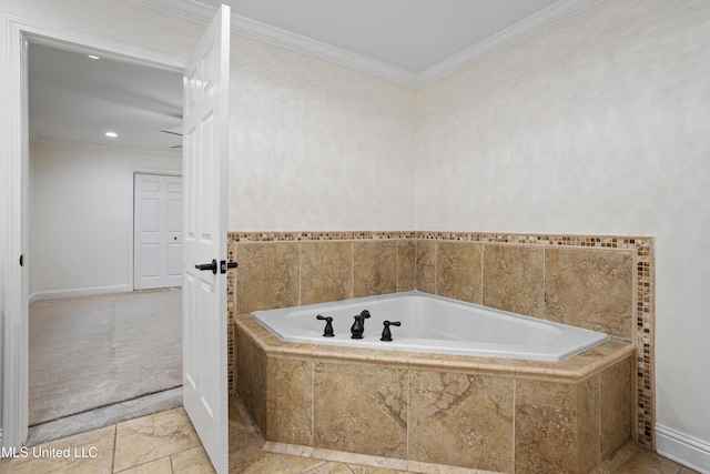 13901 Plano Rd, Ocean Springs, MS 39564 - bathroom featuring a bath, crown molding, baseboards, and recessed lighting