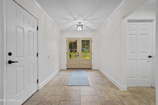 13901 Plano Rd, Ocean Springs, MS 39564 - entrance foyer with baseboards, ornamental molding, french doors, and stone tile flooring