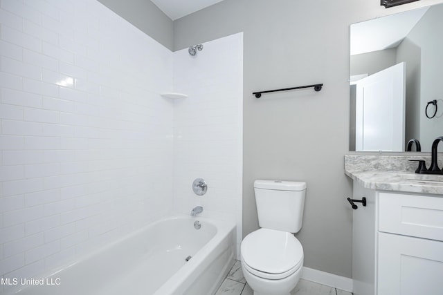 full bathroom featuring vanity,  shower combination, and toilet