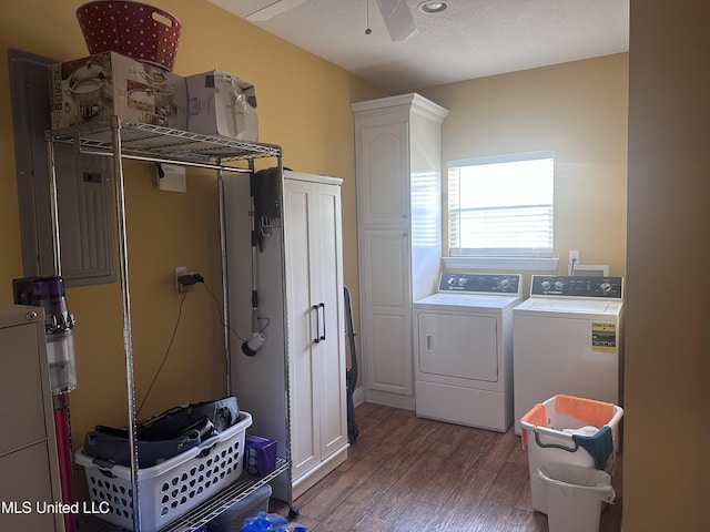 8101 Pecan Ridge Dr, Moss Point, MS 39562 - laundry room featuring cabinet space, separate washer and dryer, wood finished floors, and a ceiling fan