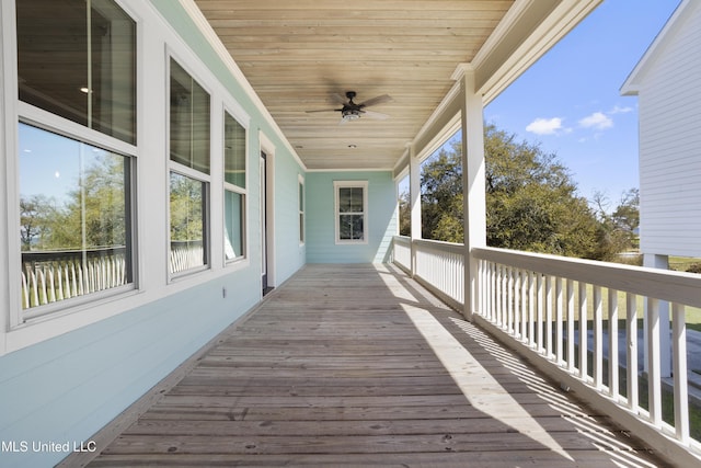 deck featuring a ceiling fan