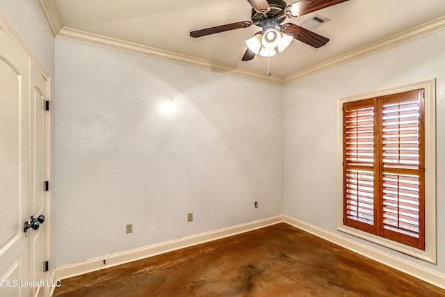 128 Amethyst Ln, Brandon, MS 39047 - unfurnished room with concrete floors, ceiling fan, ornamental molding, baseboards, and plenty of natural light