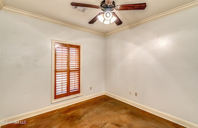 128 Amethyst Ln, Brandon, MS 39047 - unfurnished room featuring ornamental molding, baseboards, a ceiling fan, and concrete floors