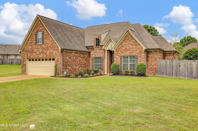 4813 Rosepetal Cv, Southaven, MS 38672 - view of front of home featuring fence, an attached garage, a shingled roof, brick siding, and driveway