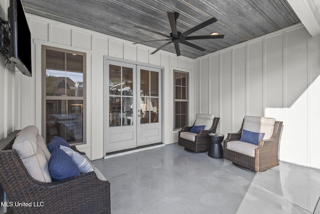 view of patio / terrace featuring french doors and ceiling fan