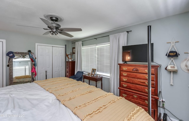 bedroom with a closet and ceiling fan