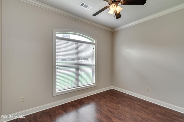 272 Hidden Hills Pkwy, Brandon, MS 39047 - spare room with ceiling fan, ornamental molding, and dark wood-style flooring