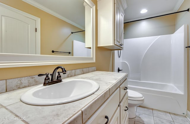 272 Hidden Hills Pkwy, Brandon, MS 39047 - bathroom with vanity, bathing tub / shower combination, ornamental molding, and tile patterned flooring
