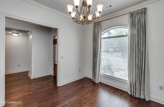 272 Hidden Hills Pkwy, Brandon, MS 39047 - unfurnished room featuring dark wood finished floors, a chandelier, and ornamental molding
