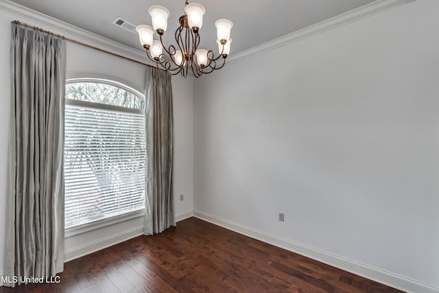 272 Hidden Hills Pkwy, Brandon, MS 39047 - empty room with a chandelier, ornamental molding, and dark wood-style floors