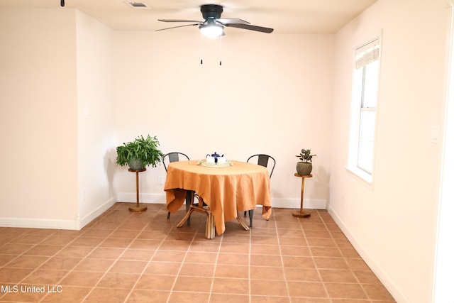 1154 E Old Pass Rd, Long Beach, MS 39560 - dining room featuring a ceiling fan, light tile patterned floors, and baseboards