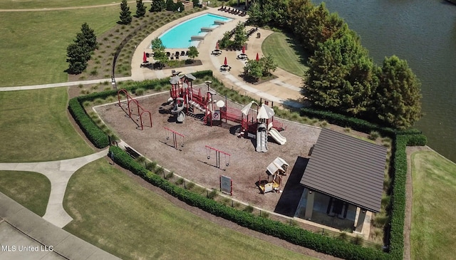 bird's eye view featuring a water view