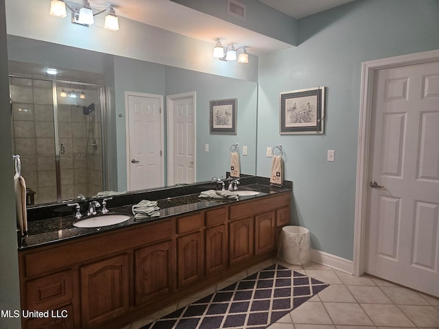 bathroom featuring tile patterned floors, vanity, and walk in shower