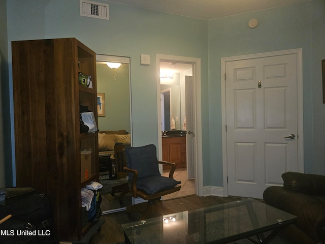 living room with hardwood / wood-style floors