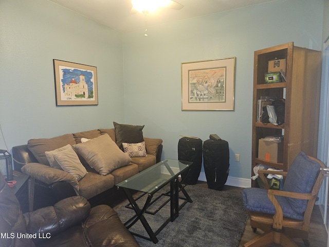 2668 Beach Blvd Unit 702, Biloxi, MS 39531 - living room featuring a ceiling fan, baseboards, and wood finished floors