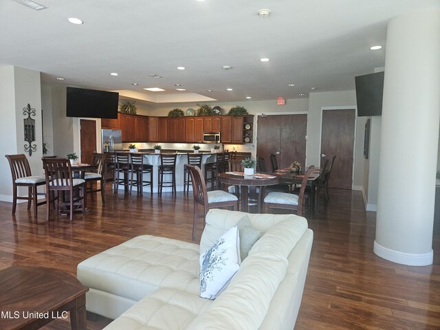 2668 Beach Blvd Unit 702, Biloxi, MS 39531 - living room with baseboards, dark wood finished floors, and recessed lighting