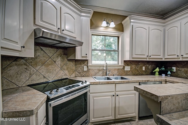 127 Rockbridge Cir, Clinton, MS 39056 - kitchen with stainless steel appliances, under cabinet range hood, white cabinets, and backsplash