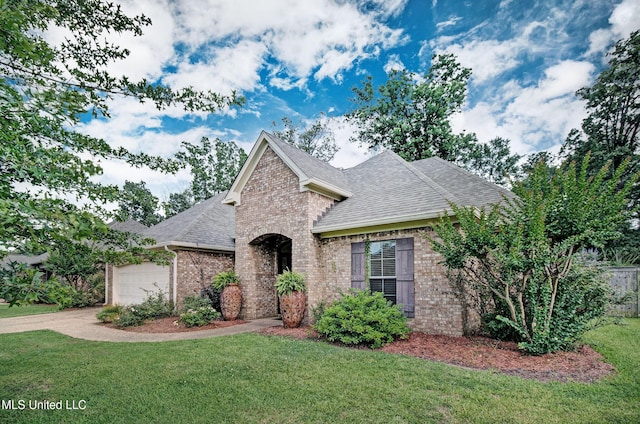 127 Rockbridge Cir, Clinton, MS 39056 - view of front of home featuring brick siding, roof with shingles, a front lawn, and an attached garage