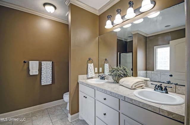 127 Rockbridge Cir, Clinton, MS 39056 - full bath with ornamental molding, double vanity, and tile patterned flooring
