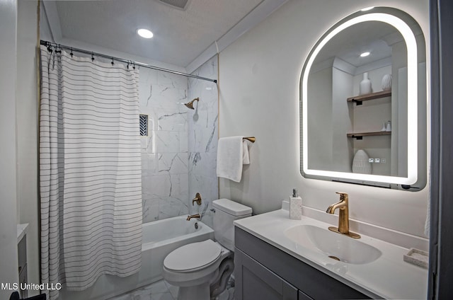 226 N Shenandoah Rd, Brandon, MS 39047 - full bath with vanity, shower / tub combo with curtain, marble finish floors, and recessed lighting