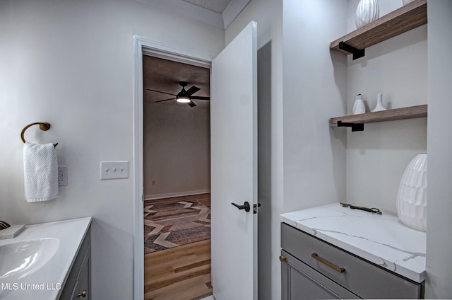 226 N Shenandoah Rd, Brandon, MS 39047 - bathroom with vanity, wood finished floors, and a ceiling fan