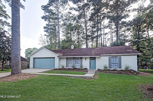 226 N Shenandoah Rd, Brandon, MS 39047 - ranch-style house featuring driveway, a front lawn, an attached garage, board and batten siding, and brick siding