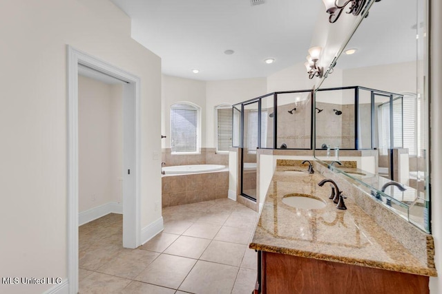 17000 River Pl, Vancleave, MS 39565 - full bathroom with plenty of natural light, a shower stall, a chandelier, tile patterned flooring, and recessed lighting