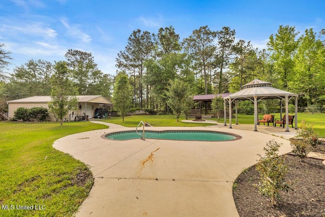 17000 River Pl, Vancleave, MS 39565 - swimming pool with a gazebo, a lawn, a patio, and view of wooded area