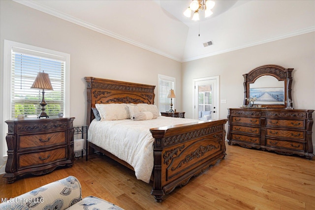 8063 Elizabeth Dr, Olive Branch, MS 38654 - bedroom with light wood-style flooring, multiple windows, high vaulted ceiling, and a ceiling fan