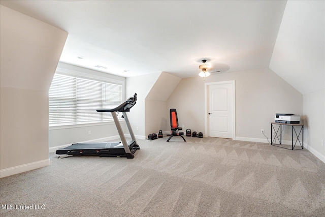 8063 Elizabeth Dr, Olive Branch, MS 38654 - exercise room featuring carpet, lofted ceiling, and baseboards