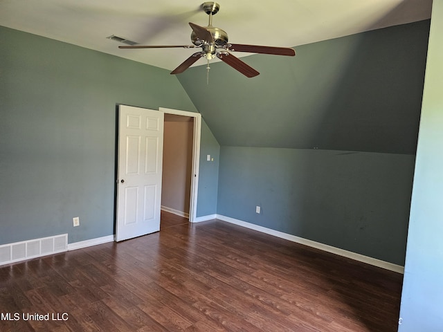 5746 Eagleston Dr, Olive Branch, MS 38654 - bonus room with visible vents, a ceiling fan, wood finished floors, and vaulted ceiling