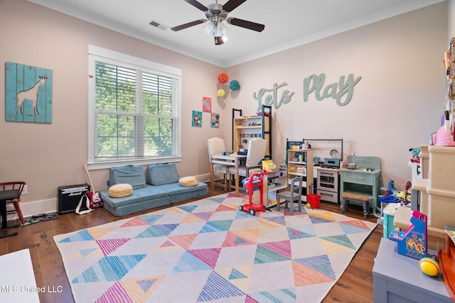 1075 S Laughter Rd, Hernando, MS 38632 - game room with wood finished floors, a ceiling fan, crown molding, and baseboards