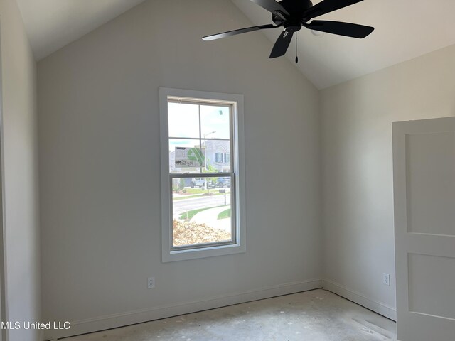 609 Cobalt Way, Brandon, MS 39042 - empty room featuring lofted ceiling, concrete flooring, and ceiling fan
