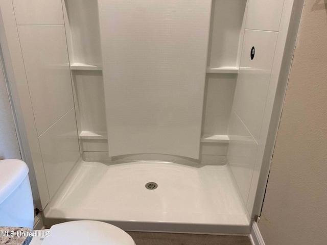 bathroom featuring toilet and walk in shower