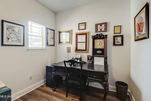 office area with dark hardwood / wood-style flooring