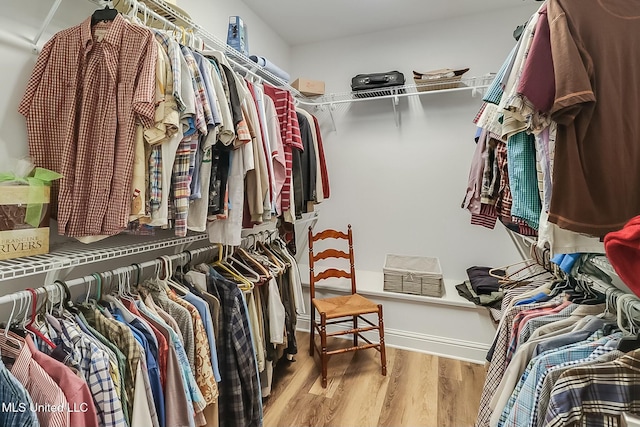 walk in closet featuring light hardwood / wood-style flooring