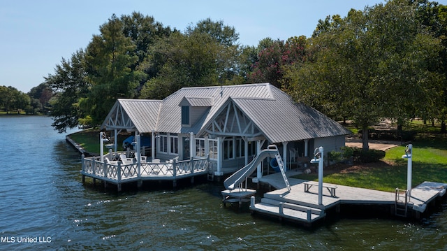 view of dock featuring a water view